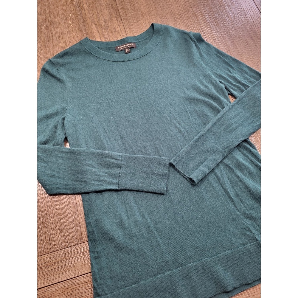 Banana Republic Sweater Women's SMALL Green Extra Fine Merino Wool Super Soft